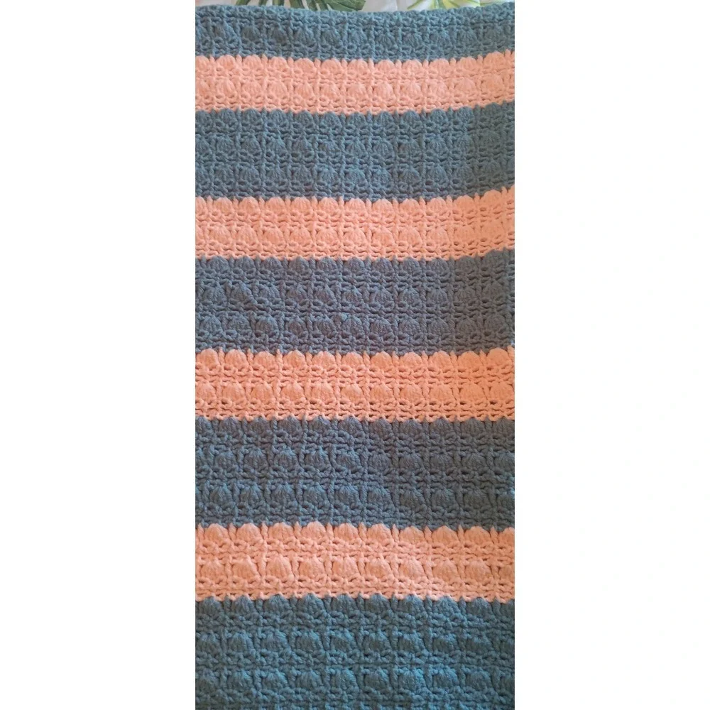 Vintage Afghan Crochet Throw Blanket 37X57 Stripe Cottagecore Grandmacore 80s
